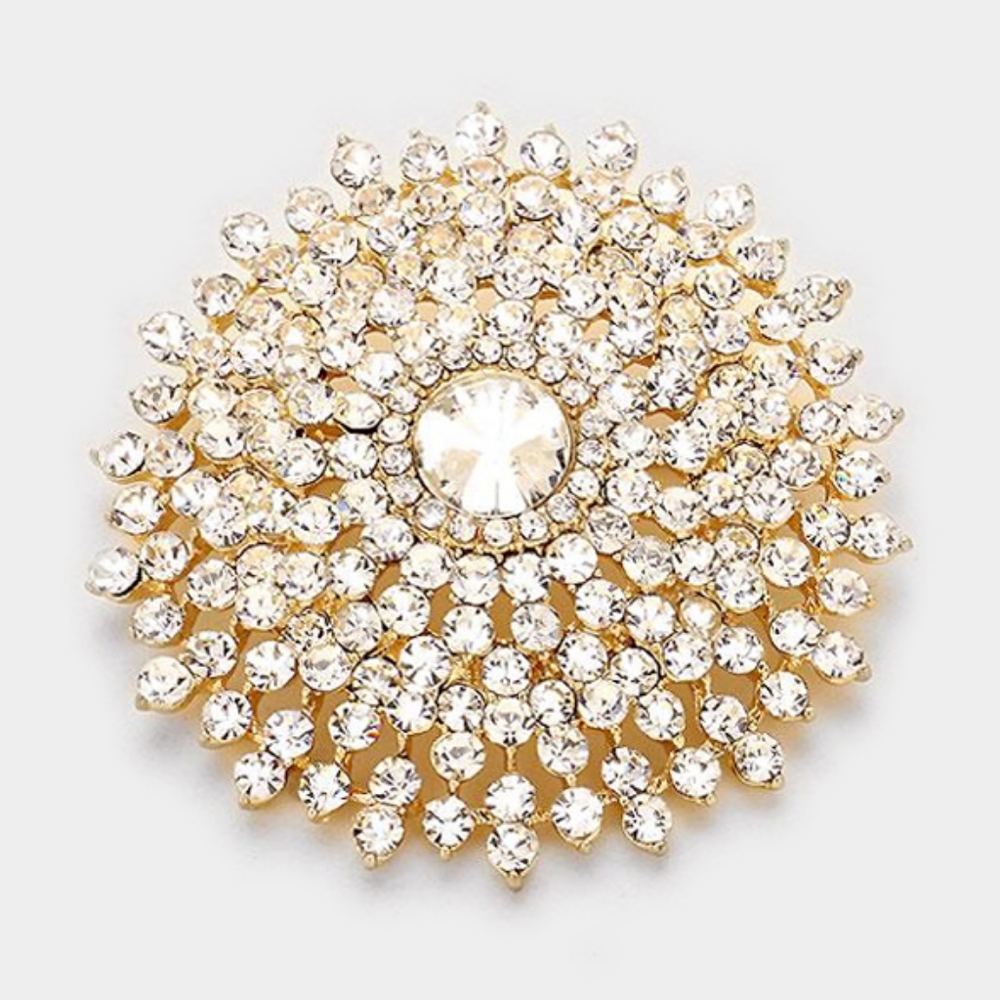 Gold Brooch Crystal Pin Bubble Stone Circle Style Rhinestones Bling Accessory